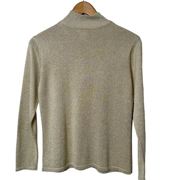 Talbots Metallic Gold Size Small Petite Mock Neck Knit Top Shirt - Picture 4 of 7